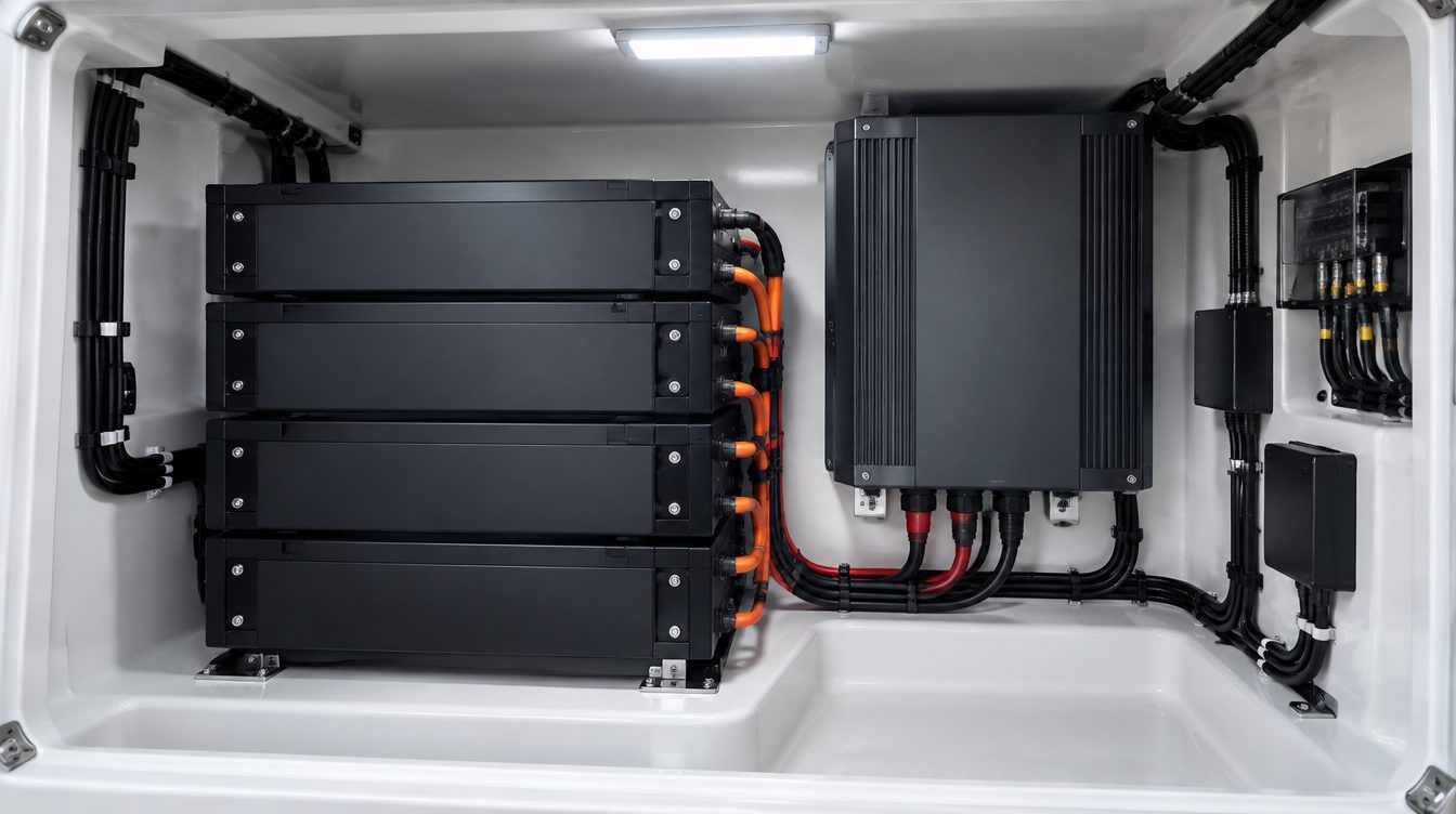 Battery bank and inverter installed in a generator bay