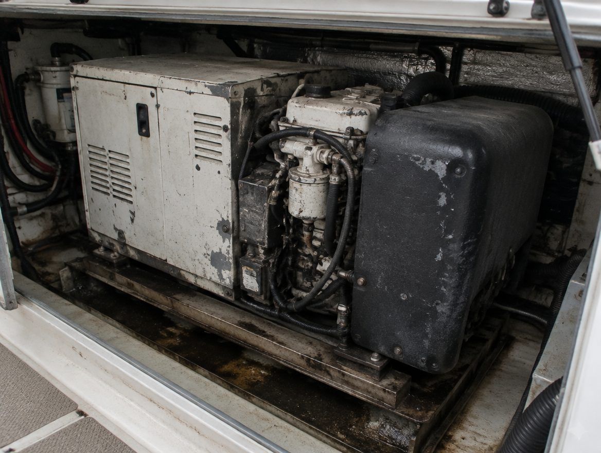 An aging marine generator in a cruiser's engine bay